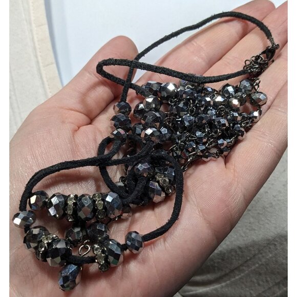 Glam Goth Mirror Finish Glass Beaded Tassel Necklace - Picture 4 of 6